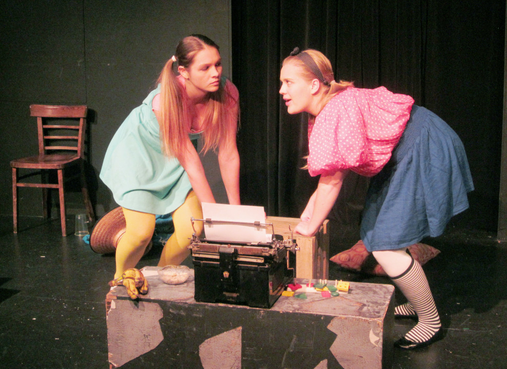 nathalie and annika practice a scene during one of their acting classes